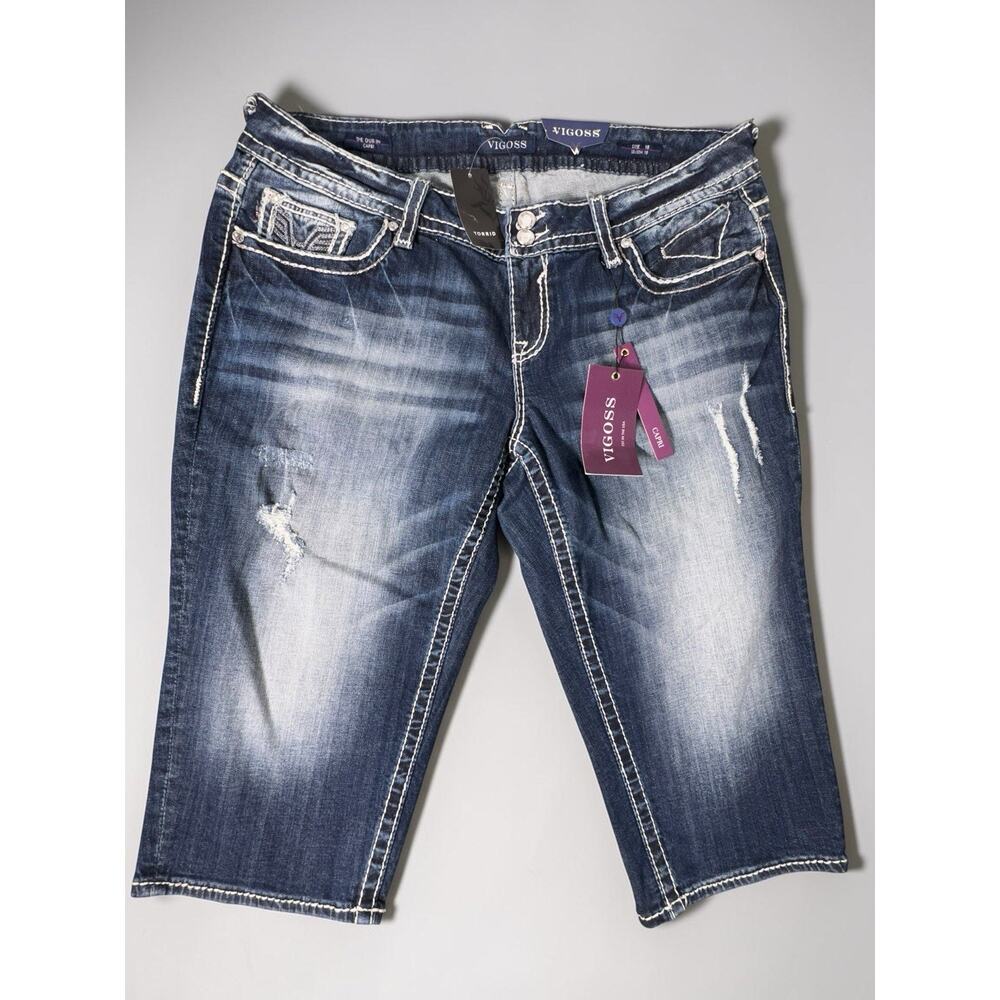 Vigoss Dublin Capri Jeans Womens Size 18 NWT Distressed Blue Denim - Picture 2 of 8